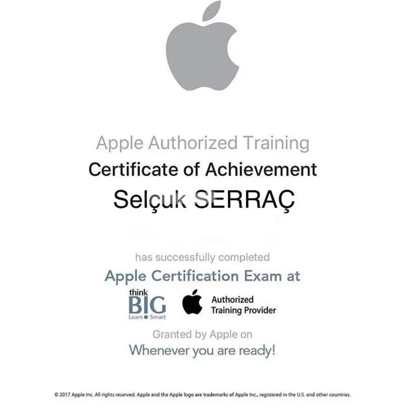Apple Authorized Training sertifikası, Selçuk Serraç